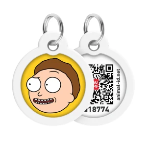 WAUDOG Smart ID metalowa zawieszka dla zwierząt z QR-paszportem, wzór «Rick and Morty 2», okrągły, śred. 30 mm