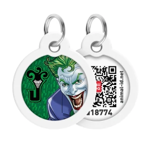 WAUDOG Smart ID metalowa zawieszka dla zwierząt z QR-paszportem, wzór «Joker zielony», okrągły, śred. 30 mm