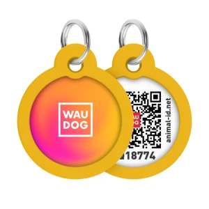 WAUDOG Smart ID metalowa zawieszka dla zwierząt z QR-paszportem, wzór «Pomarańczowy gradient», okrągły, śred. 30 mm