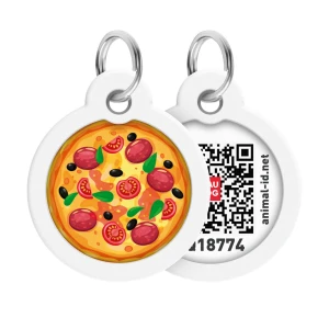 WAUDOG Smart ID metalowa zawieszka dla zwierząt z QR-paszportem, wzór «Pizza», okrągły, śred. 30 mm