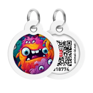WAUDOG Smart ID metalowa zawieszka dla zwierząt z QR-paszportem, wzór «Zębate potwory», okrągły, śred. 30 mm
