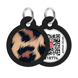 WAUDOG Smart ID metalowa zawieszka dla zwierząt z QR-paszportem, wzór «Lampart», okrągły, śred. 30 mm
