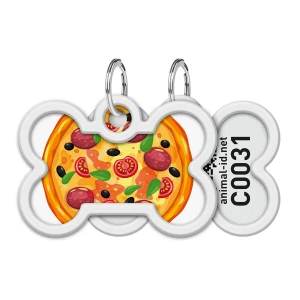 WAUDOG Smart ID metalowa zawieszka dla zwierząt z QR-paszportem, wzór «Pizza», kość, śred. 40 mm, szer. 28 mm