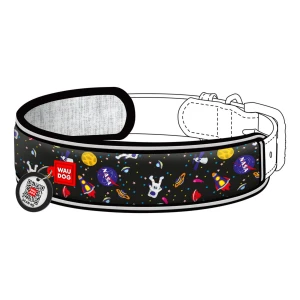 WAUDOG Nylon ergonomiczna podkładka pod obrożę z QR-paszportem, wzór "NASA" (rozmiar M-L, do obroży o szerokości 20-25 cm)
