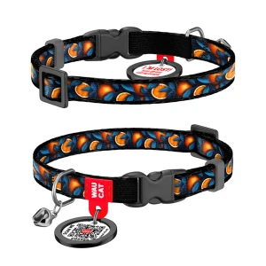WAUCAT Nylon оbroża dla kotów nylonowa z QR-paszportem, wzór "Pomarańcze", plastikowy fastex, XS, szer. 10 mm, dł. 20-30 cm