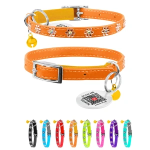 WAUCAT Glamour obroża z gumką i strasami "Kwiatek" (szerokość 9 mm, długość 22-30 cm) pomarańczowy