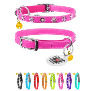 WAUCAT Glamour obroża z gumką i strasami "Kwiatek" (szerokość 9 mm, długość 22-30 cm) różowy
