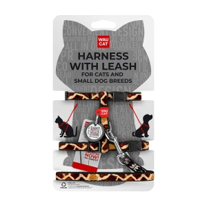 WAUCAT Nylon szelki ze smyczą z QR adresowka, wzór "Żyrafa", plastikowy fastex, XS, szer. 10 mm, dł. 122 cm, B 25-40 cm, C 20-30 cm