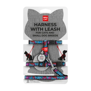 WAUCAT Nylon szelki ze smyczą z QR-paszportem, wzór "Lato", plastikowy fastex, szer. 10 mm, B 25-40 cm, C 20-30 cm