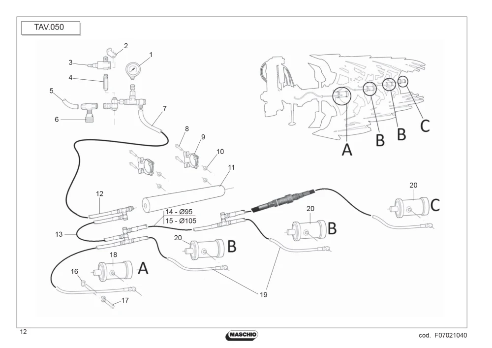 Wąż R2 3/8 M3/8 F3/8 Maschio Gaspardo F03050952