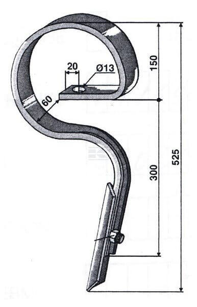 Ząb sprężynowy prosty 32x12 mm z redliczką prostą