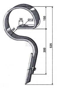 Ząb sprężynowy prosty 32x12 mm z redliczką prostą