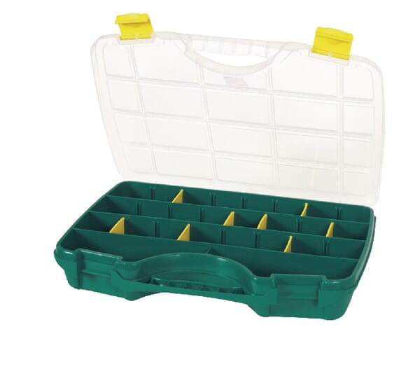 Kasetka asortymentowa, 290x388x61 mm, zielona polipropylenowa, 26 przegródek 23-26 Tayg