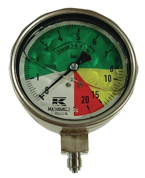 Manometr Ø 100 mm 0-1-8-15-25 bar przyłącze dolne 1/4" Wika