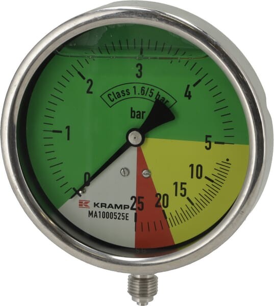 Manometr Ø 100 mm 0-5-20-25 bar przyłącze dolne 1/4" ET